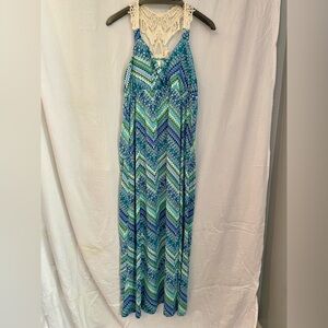 NWOT Blue Green Beachy Maxi Boho Dress
